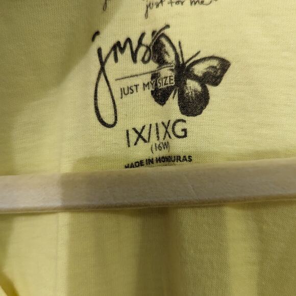 Just My Size Women's Yellow/Green/Purple Print T Shirt V Neck Size 1X/16W - Picture 3 of 4